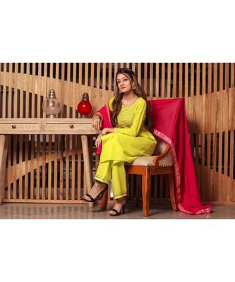 Green Silver Gotta Design Suit Set With Pink Dupatta 4