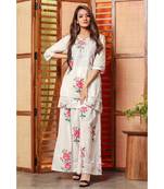 White Rose Floral Handblock Kurta Set