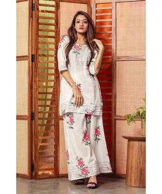 White Rose Floral Handblock Kurta Set 2