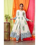 White Base Green Kurta Set