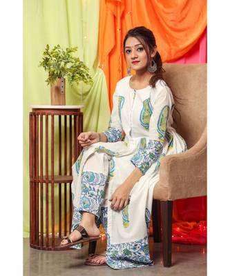 White Base Green Kurta Set 2