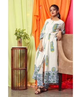 White Base Green Kurta Set 3