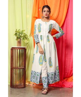 White Base Green Kurta Set 4