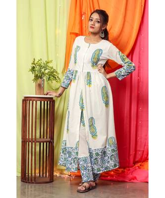 White Base Green Kurta Set 5