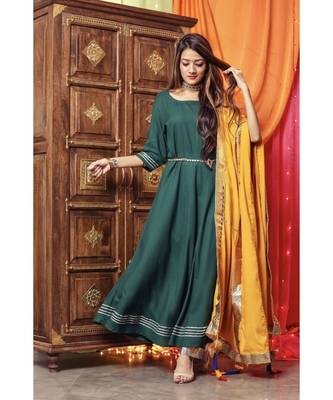 Hot Green Gotta Work Suit With Yellow Dupatta 1