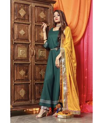 Hot Green Gotta Work Suit With Yellow Dupatta 3