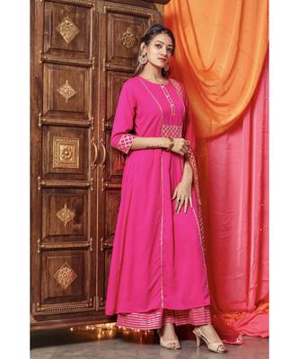 Beautiful Pink Gota Work Suit Set With Pink Dupatta 3