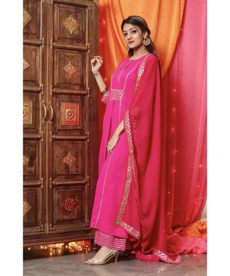 Beautiful Pink Gota Work Suit Set With Pink Dupatta 5