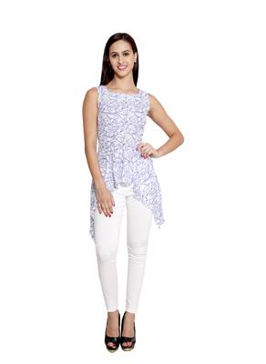 White printed polyester sleeveless-tops 1