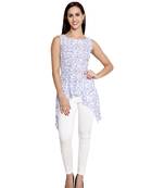 White printed polyester sleeveless-tops