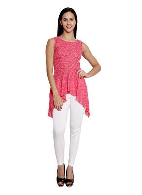 Red printed polyester sleeveless-tops 1