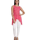 Red printed polyester sleeveless-tops