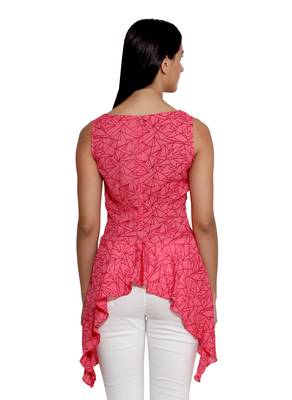 Red printed polyester sleeveless-tops 3