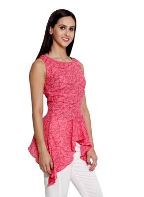 Red printed polyester sleeveless-tops 4