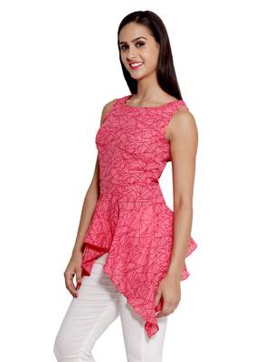 Red printed polyester sleeveless-tops 5