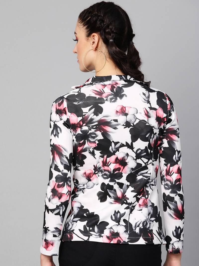 White floral print wool womens blezar