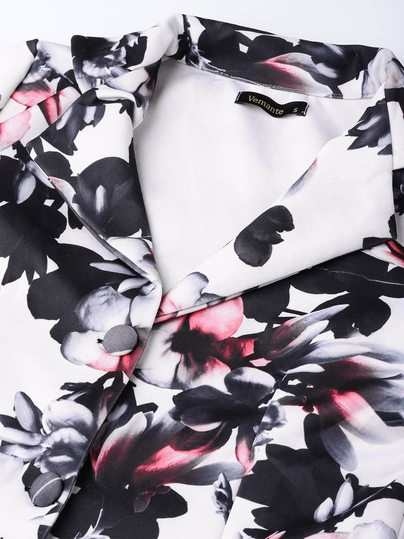 White floral print wool womens blezar