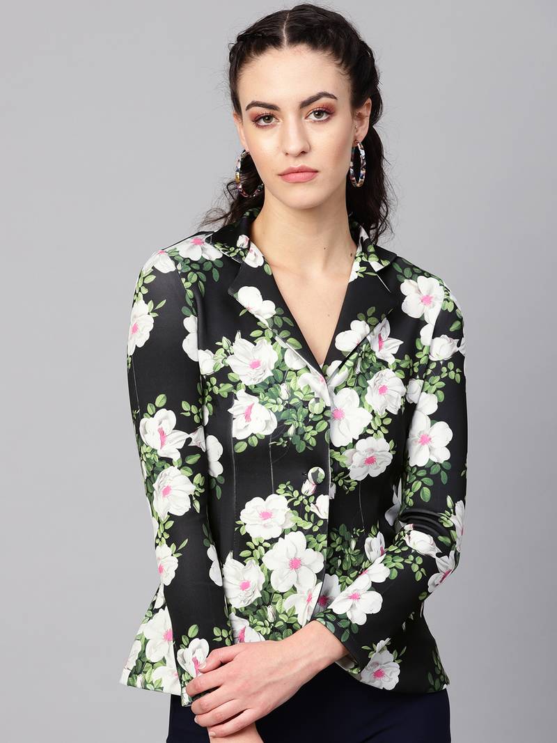black floral print wool womens blezar
