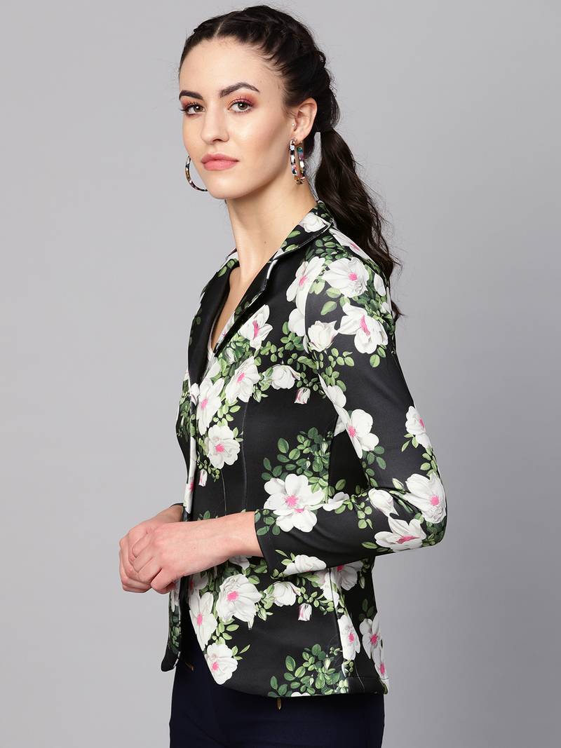 black floral print wool womens blezar