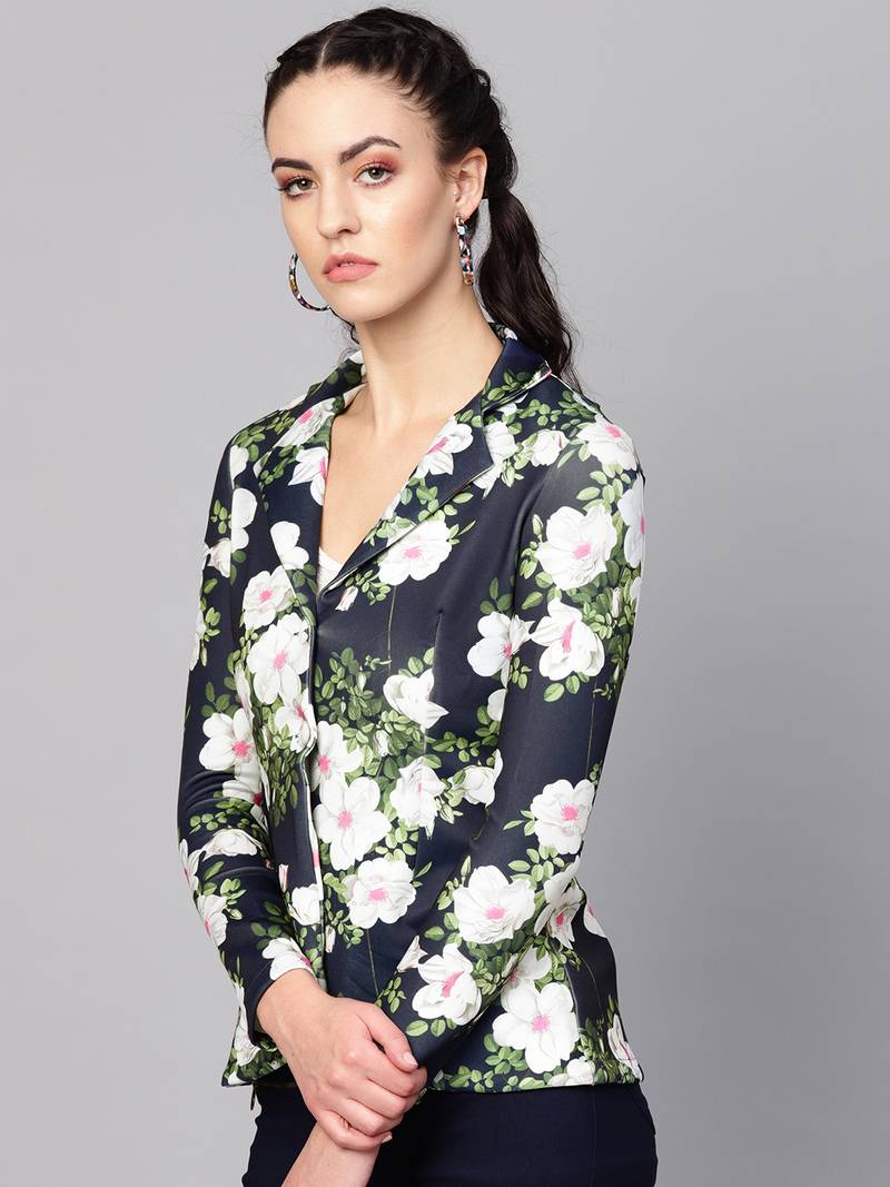 blue floral print wool womens blezar