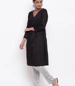 Black Slit Gathers Kurta-Pant