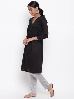Black Slit Gathers Kurta-Pant 3