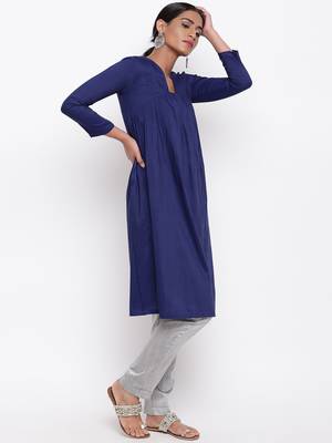 Blue Slit Gathers Kurta-Pant 1