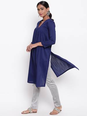 Blue Slit Gathers Kurta-Pant 2