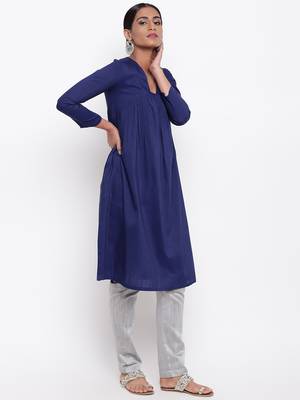 Blue Slit Gathers Kurta-Pant 3