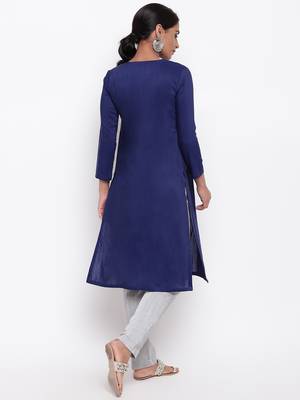 Blue Slit Gathers Kurta-Pant 4