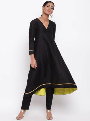 Black Pop Green Kurta-Pant 1