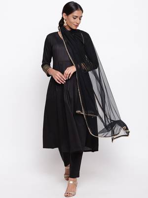Black Embellished Sleeve Kurta-Pant-Dupatta 5