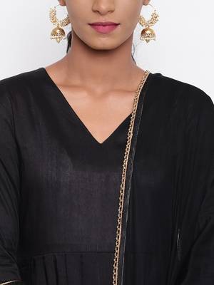 Black Embellished Sleeve Kurta-Pant-Dupatta 6