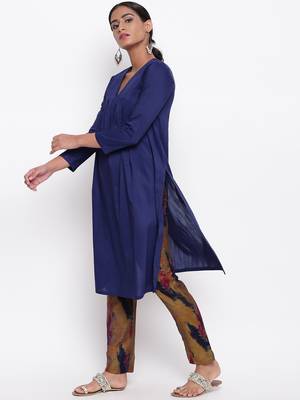 Blue Slit Kurta Print Pant 1