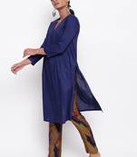 Blue Slit Kurta Print Pant
