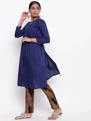 Blue Slit Kurta Print Pant 2