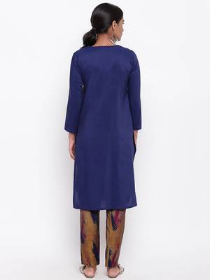 Blue Slit Kurta Print Pant 4