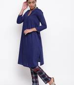 Blue Slit Kurta Check Pant