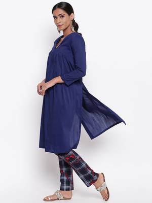 Blue Slit Kurta Check Pant 2