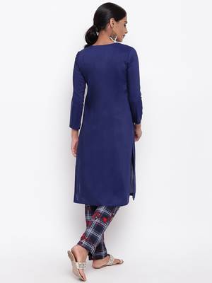 Blue Slit Kurta Check Pant 4