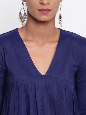 Blue Slit Kurta Check Pant 5