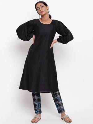 Black Puff Sleeve Kurta Check Pant 1