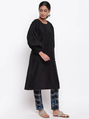 Black Puff Sleeve Kurta Check Pant 3
