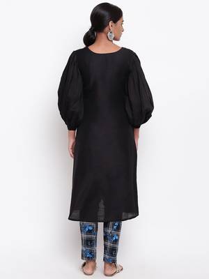 Black Puff Sleeve Kurta Check Pant 4