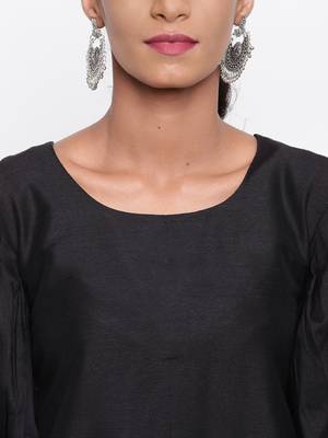 Black Puff Sleeve Kurta Check Pant 5
