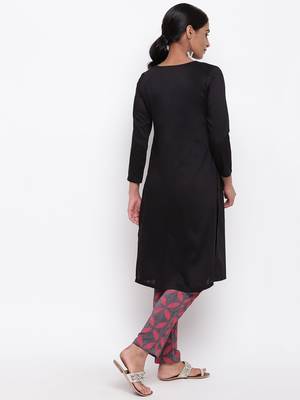 Black Slit Kurta Red Flower Pant 4