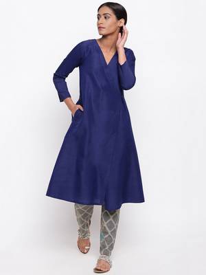 Blue Angrakha Grid Foil Pant 1