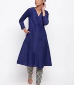 Blue Angrakha Grid Foil Pant