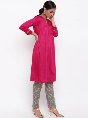 Pink Kurta Grid Foil Pant 1
