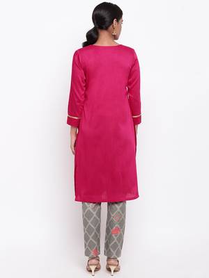 Pink Kurta Grid Foil Pant 4